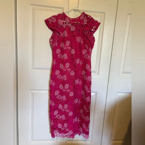 Shoshanna Rachel Floral Lace Midi Dress Magenta Rose cocktail event - Picture 5 of 16